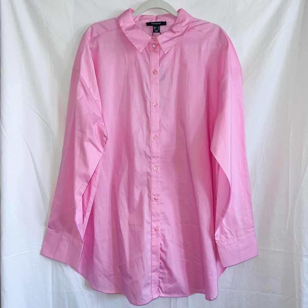 Primark Oversized Officewear Button Down Shirt - Pink, Size 8